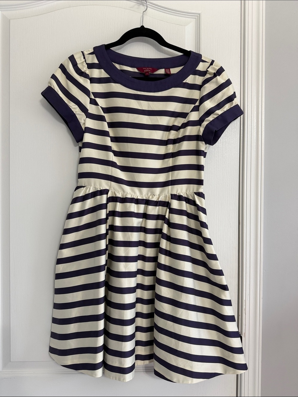 Ted Baker London Navy and Cream Striped Fit-and-Flare Dress